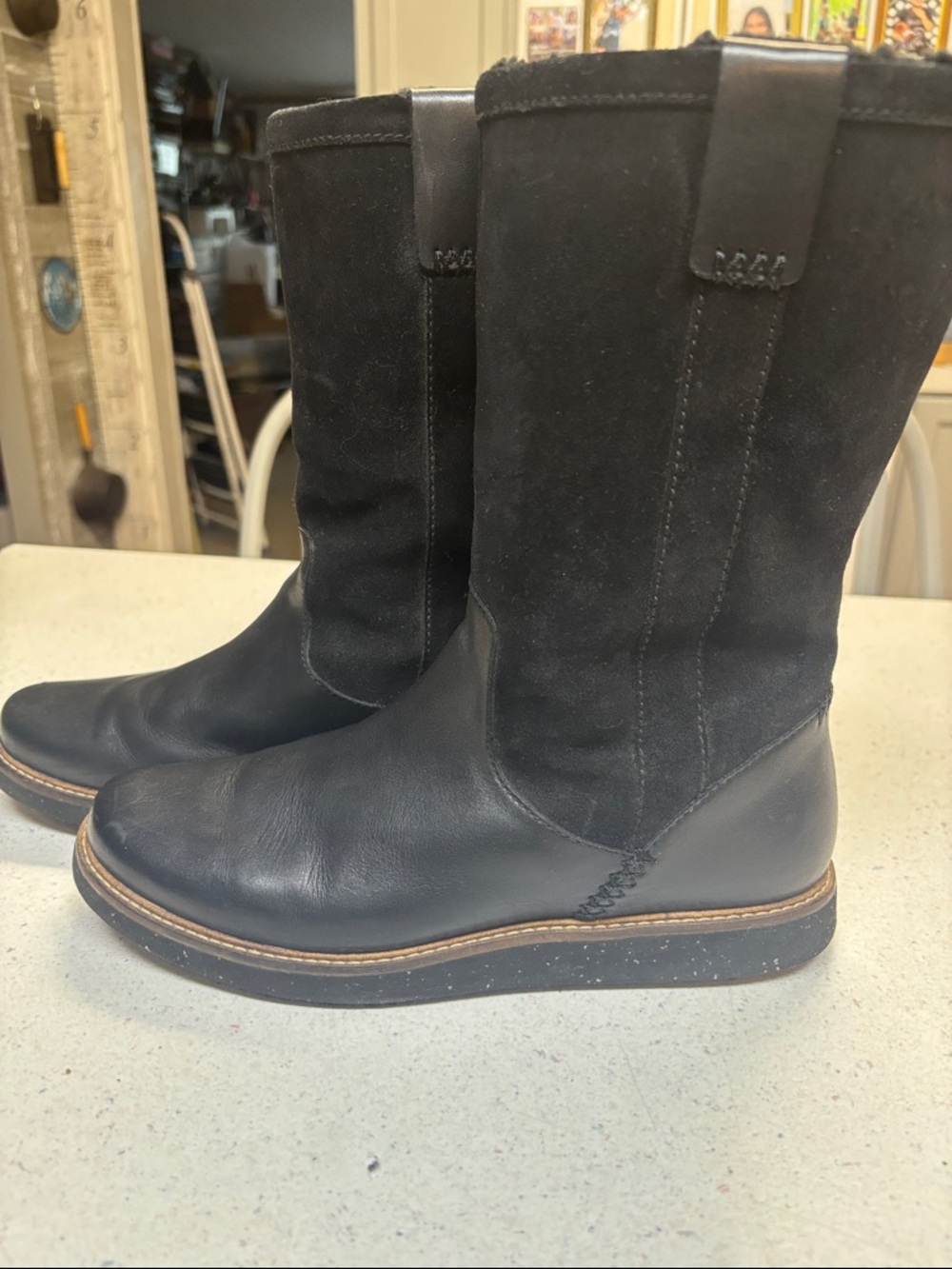 Clarks Black Leather & Suede Mid-Calf Winter Boots